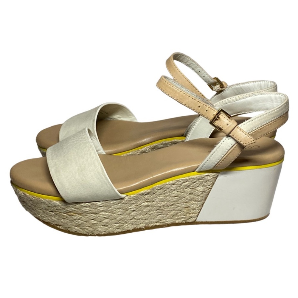 Cole Haan Arden Platform Wedge Heel Sandals Women's Size 5.5 B Tan Cream Yellow